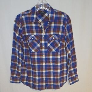J. Crew Blue, Red and Brown Plaid Women's Button-Down Shirt